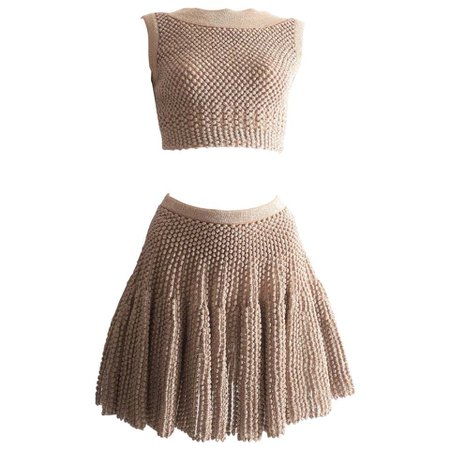 Alaia metallic lurex knit crop top and skater skirt evening ensemble For Sale at 1stdibs