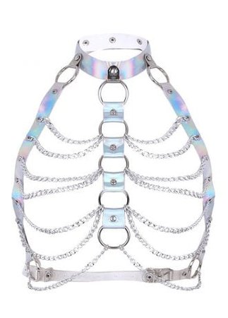 Silver Holographic Caged Harness | Attitude Clothing
