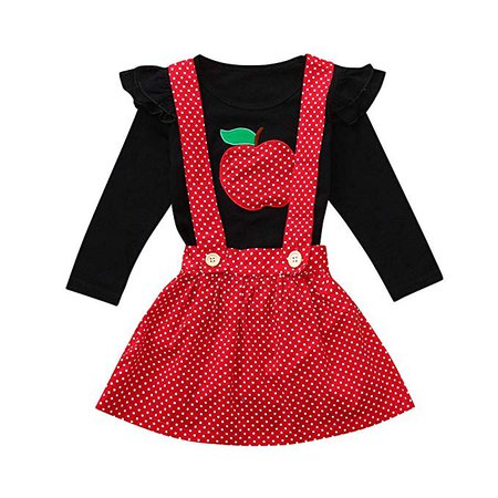 Amazon.com: Tronet Children Girls Dress, Baby Girls Fruit Ruched Tops Strap Dot Print Skirt Outfits Set (Red, 90(Age:12-18Months)): Clothing