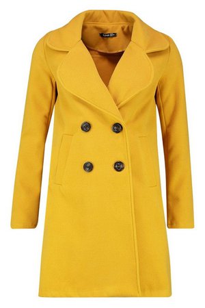 Double Breasted Collared Wool Look Coat | Boohoo yellow