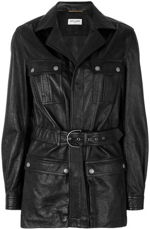 belted leather coat