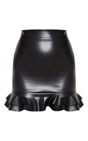 Black Faux Leather Frilled Hem Mini Skirt | PrettyLittleThing USA