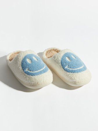Blue Smiley Face Slippers | Altar'd State