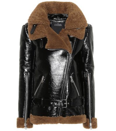 Shearling patent leather jacket