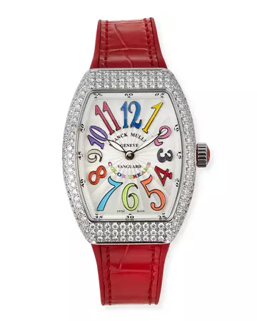 Franck Muller Lady Vanguard Color Dreams Diamond Watch w/ Alligator Strap, Red | Neiman Marcus