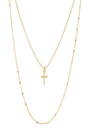 Argento Vivo 14K Gold Plated Sterling Silver Double Chain with Cross Pendant Necklace