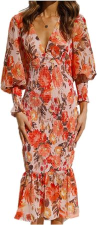 CUOREZ Spring Summer OL Temperament Women's Waist Long Sleeved Ruffle Edge Dress at Amazon Women’s Clothing store