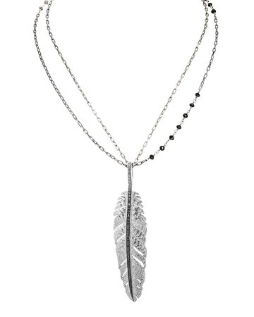 Michael Aram 30" Diamond & Feather Pendant Necklace