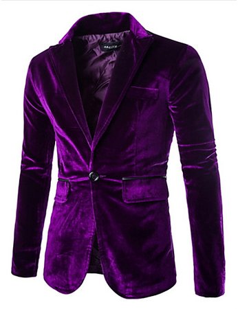 Men's Party / Daily Spring Regular Blazer, Solid Colored Notch Lapel Long Sleeve Polyester / Velvet Black / Purple / Wine L / XL / XXL 6525767 2019 – $43.93