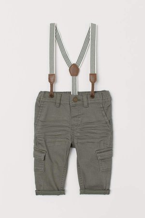Twill Pants with Suspenders - Green