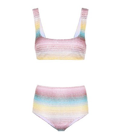 Striped crochet-knit bikini