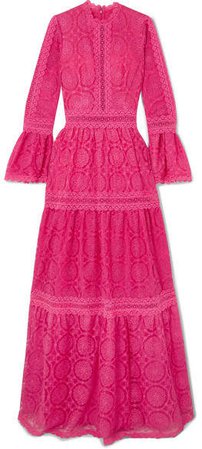 Rosseta Lace-trimmed Embroidered Tulle Gown - Fuchsia