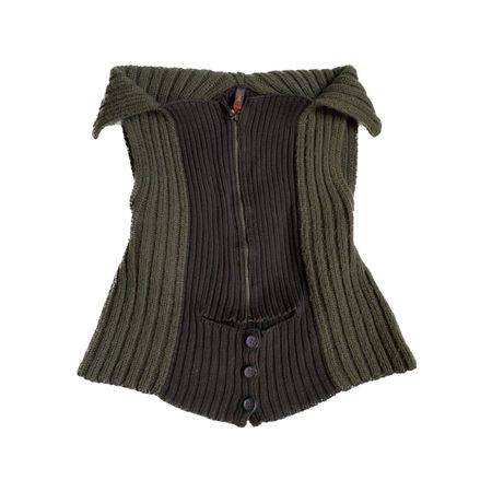 brown khaki knit bandeau top with zipper