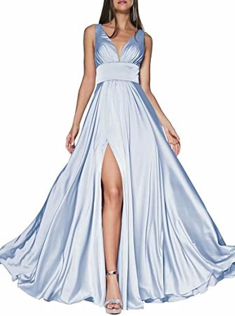 Prom Dresses Long for Women with High Slit V- Neck Sleeveless for Formal Party Evening Gowns at Amazon Women’s Clothing store