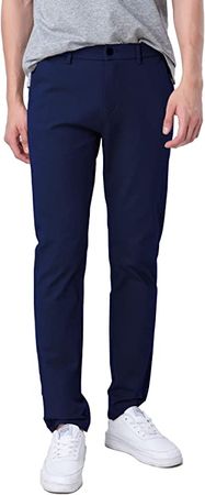Plaid&Plain Men's Slim Fit Khaki Pants Men's Tapered Chino Pants 8801Navy 30X30 at Amazon Men’s Clothing store