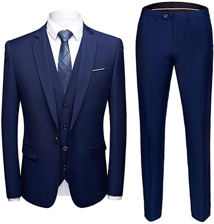 MY'S Men's 3 Piece Slim Fit Suit, One Button Jacket Blazer Vest Pants Set and Tie at Amazon Men’s Clothing store