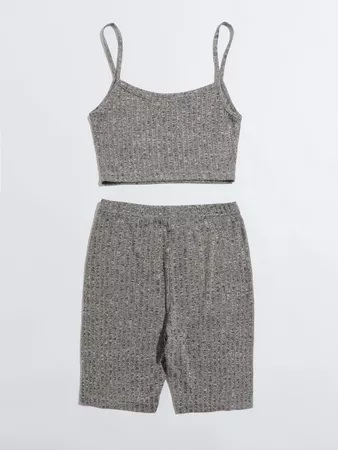 Rib-knit Marled Crop Cami Top & Biker Shorts Set | SHEIN USA grey