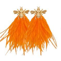 Federika Padula Jewelry | New Federika Padula Bee Feather Earrings In Orange | Color: Orange | Size: O/S
