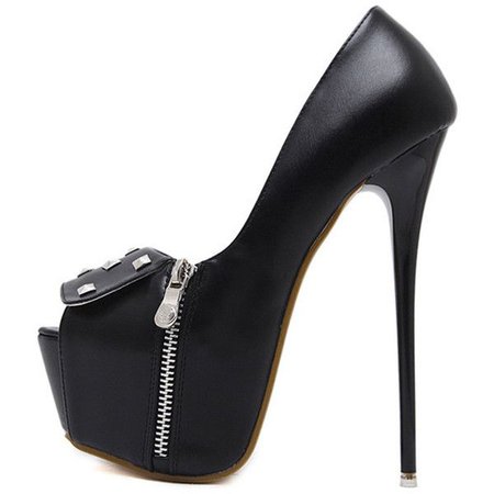 Black Zipper Peep Toe Platform Heels