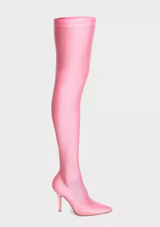 AZALEA WANG Shiny Stretch Stiletto Thigh High Boots - Pink – Dolls Kill