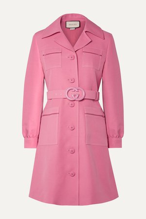 Pink Belted wool and silk-blend cady mini dress | Gucci | NET-A-PORTER