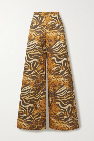 Orange Pamela animal-print cotton-poplin wide-leg pants | Miguelina | NET-A-PORTER