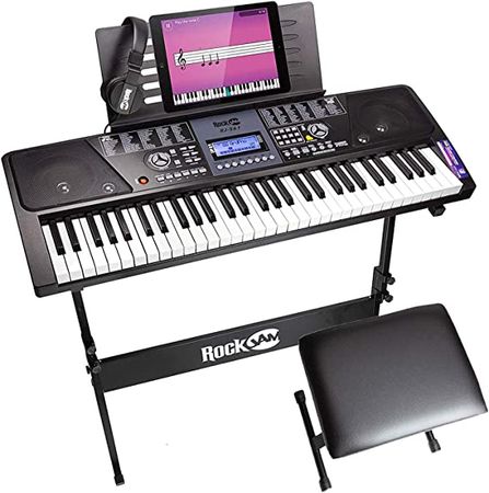 Amazon.com: RockJam 61 Key Keyboard Piano With LCD Display Kit, Keyboard Stand, Piano Bench, Headphones, Simply Piano App & Keynote Stickers : Musical Instruments