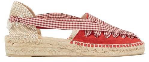 Grace Gingham Lace Canvas Espadrilles - Womens - Red