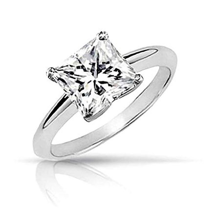 Sterling Silver CZ Princess Cut Solitaire Ring