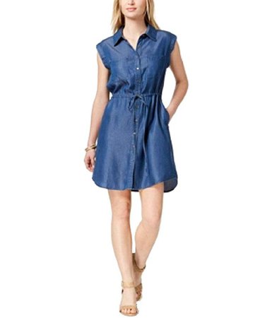 Style & Co. Chambray Drawstring-Waist Shirtdress (Sun Wash, S) at Amazon Women’s Clothing store: