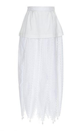 Pearl-Embellished Lace And Cotton Midi Skirt by Loewe | Moda Operandi