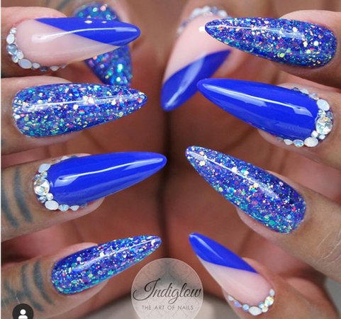 Blue Glitter / Crystal Nails