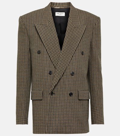 Oversized Checked Wool Blend Blazer in Brown - Saint Laurent | Mytheresa
