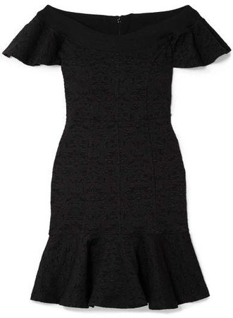 Off-the-shoulder Floral-jacquard Mini Dress - Black