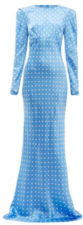 Polka Dot Silk Maxi Dress - Womens - Blue White