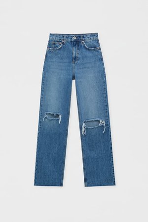 Straight-leg high-rise ripped jeans - pull&bear