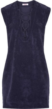 Alison Lace-up Cotton-terry Dress - Dark purple
