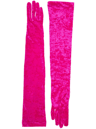 Marine Serre Pink Reflective Long Velvet Gloves In 7 Fuchsia | ModeSens