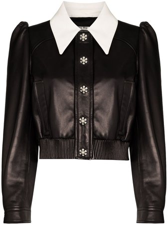 Shop black & white Miu Miu cropped crystal-embellished jacket with Express Delivery - Farfetch