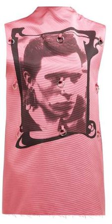 Photographic Print Sleeveless Silk Blend Top - Womens - Pink Multi