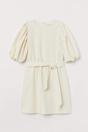 Puff-sleeved Dress - White