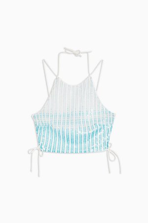 IDOL Blue and White Ombre Sequin Halter Neck Top | Topshop