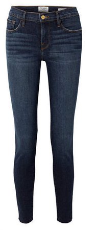 Le Skinny De Jeanne Raw Edge Distressed Mid-rise Jeans - Dark denim