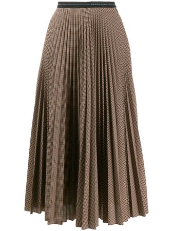 Prada Checked Pleated Midi Skirt