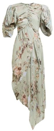 Tessa Floral Print Plisse Chiffon Dress - Womens - Ivory