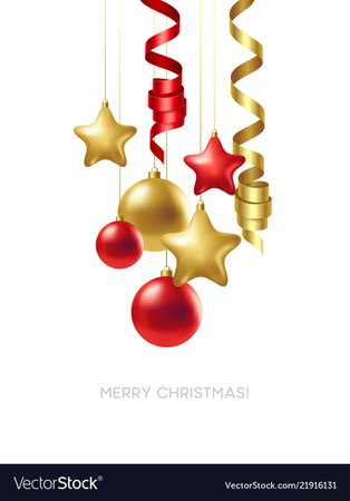 Merry christmas card with gold and red balls Vector Image