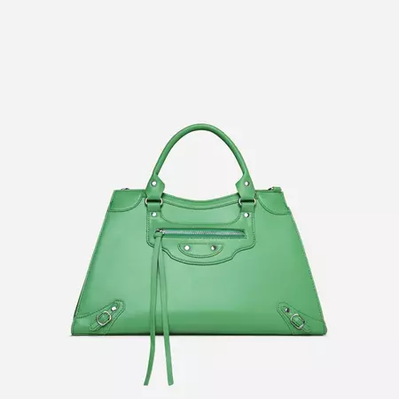 Sterre Zip Detail Top Handle Tote Bag In Green Faux Leather | EGO