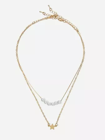 Faux Pearl & Star Layered Chain Necklace