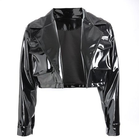 leather latex crop jacket