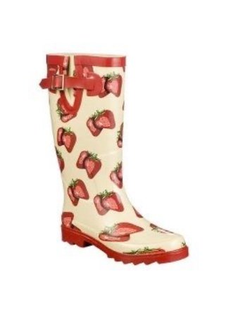 strawberry red cream rain boots rainboots shoes